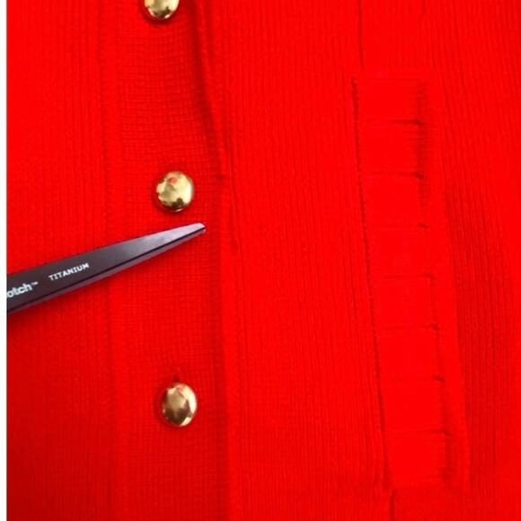 VTG 70s DUET CREATIONS Ribbed Knit Button Cardigan Sweater Cherry Red Gold S - Picture 9 of 12